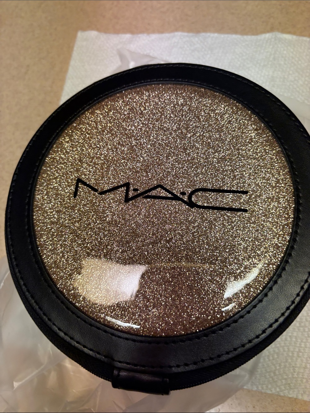 MAC Cosmetics Gold Glitter Round Makeup Pouch